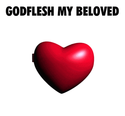 a red heart shaped picture frame with the words godflesh my beloved on it