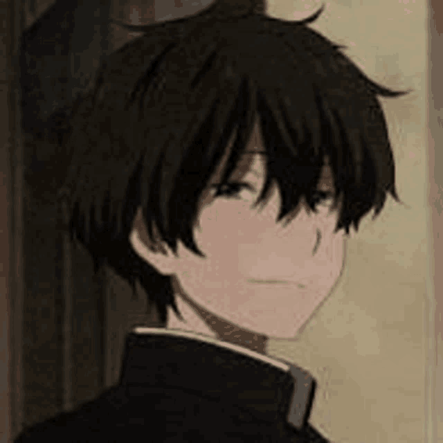 a close up of a person 's face with a black haired anime character .