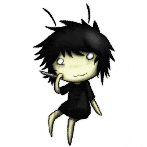 a drawing of a girl with black hair and a cross on her neck