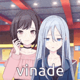 a couple of anime girls standing next to each other with the word vinade written on the bottom .