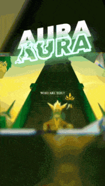 a poster for aura aura shows a pyramid in the background