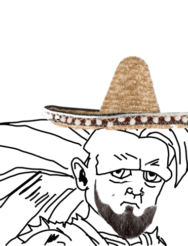 a drawing of a man with a beard and sombrero
