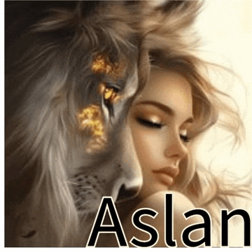 a woman is sitting next to a lion with a lion 's face on her face .