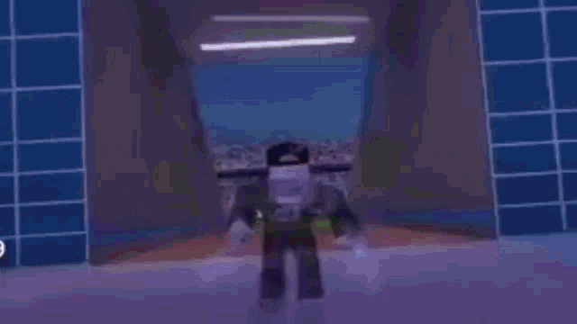 a group of roblox characters are standing on top of a soccer field in front of a crowd .