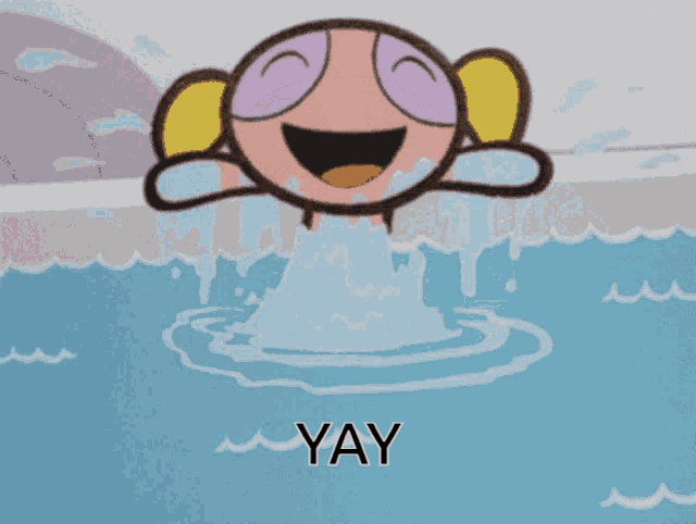 bubbles from the powerpuff girls is taking a bath in the ocean
