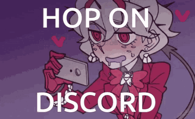 a cartoon of a girl taking a selfie with the words hop on discord