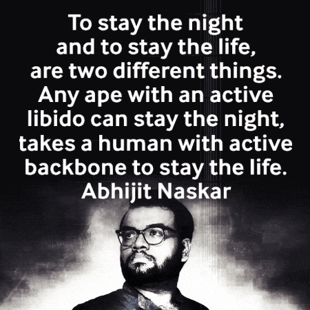 a black and white photo of a man with glasses and a quote by abhijit naskar