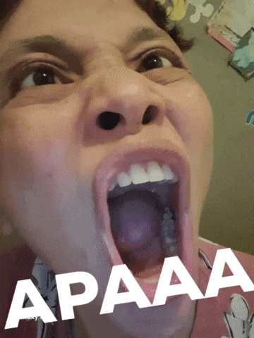 a close up of a person 's face with the word apaaa in white