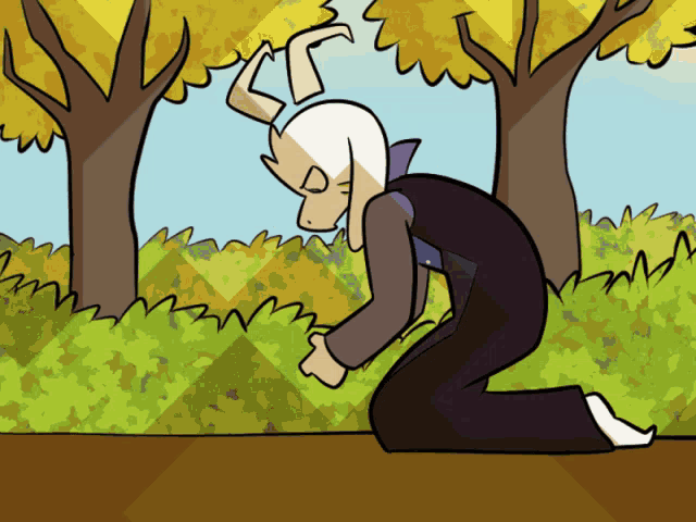 a cartoon drawing of a person kneeling down