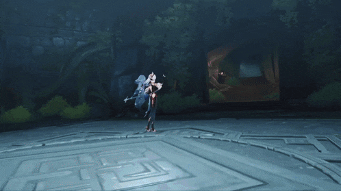a girl in a video game is holding a sword in her hand
