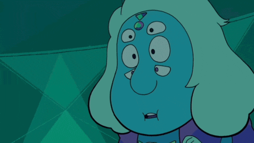 two cartoon characters are standing next to each other and one has a purple head
