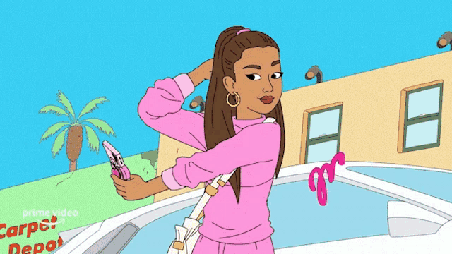 a cartoon of melody harpe taking a picture of herself