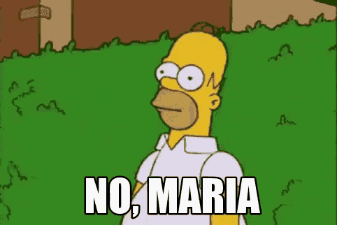 homer simpson from the simpsons is standing in front of a grassy field and says no , maria .