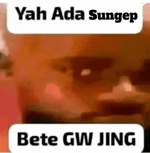 a close up of a person 's face with the words `` yah ada sungep bete gw jing '' written above it .