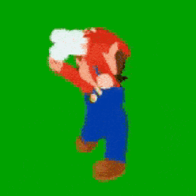 a pixel art drawing of mario on a green screen .