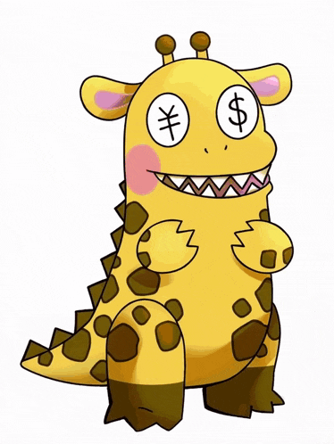 a cartoon drawing of a giraffe with dollar signs on its eyes