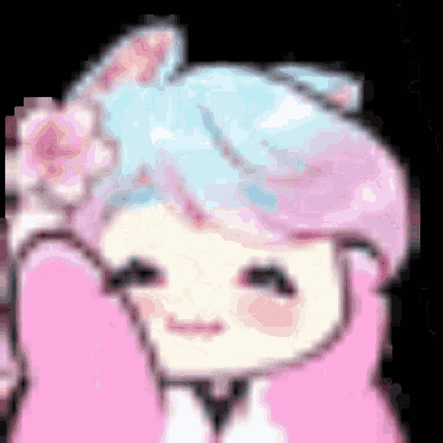 a pixel art drawing of a girl with a flower in her hair .