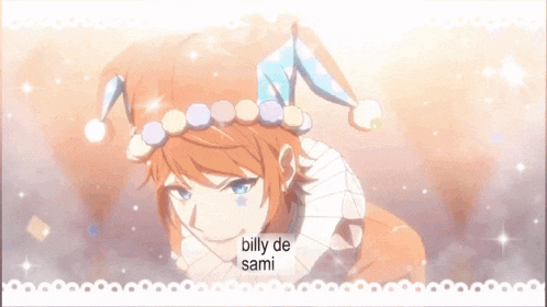 a cartoon of billy de sami with a jester 's hat on
