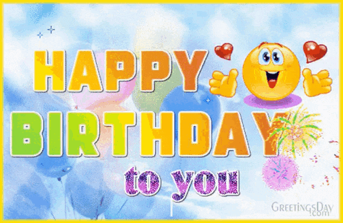 a birthday card that says happy birthday to you with balloons and fireworks