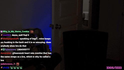 a screenshot of a twitch stream with a man 's face and the number 3305/3333