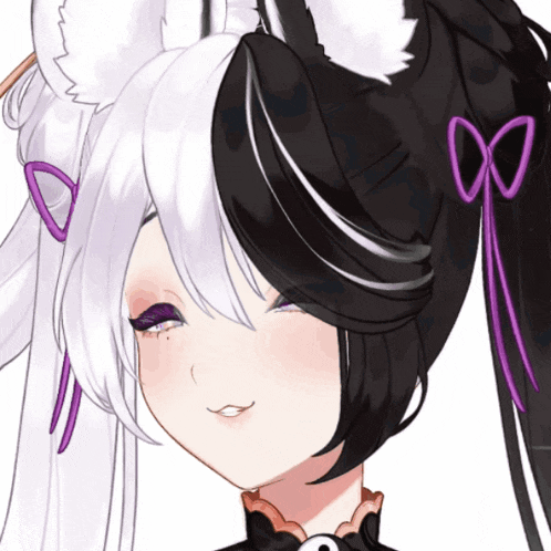 a drawing of a girl with black and white hair and ears
