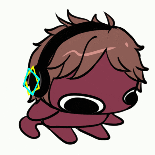 a cartoon drawing of a person wearing headphones with a diamond on it