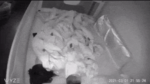 a black and white photo of a person laying on a bed with a baby .