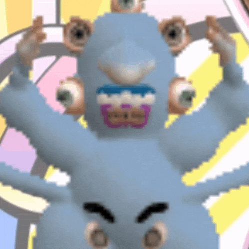 a pixel art drawing of a monster with many eyes and arms