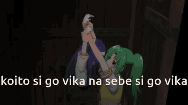 a picture of a girl with a caption that says i pito si go vika na sebe si go vika