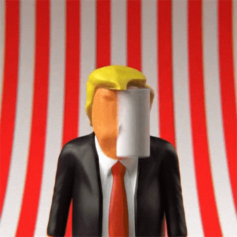 a cartoon of donald trump with a toilet paper roll covering his face