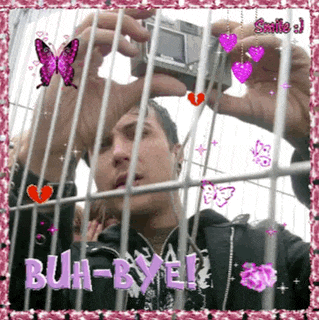 a picture of a man behind bars with the words buh-bye