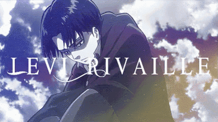 a cartoon of a man sitting in front of a cloudy sky with the words levi rivaille written on it .