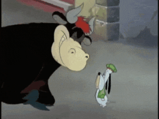 a cow and a duck are standing next to each other in a cartoon scene