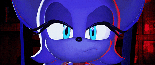 a close up of a cartoon character 's face with blue eyes