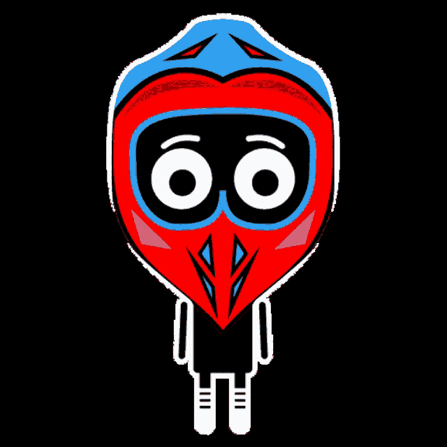 a cartoon drawing of a person wearing a red and blue helmet with the number 66 on it