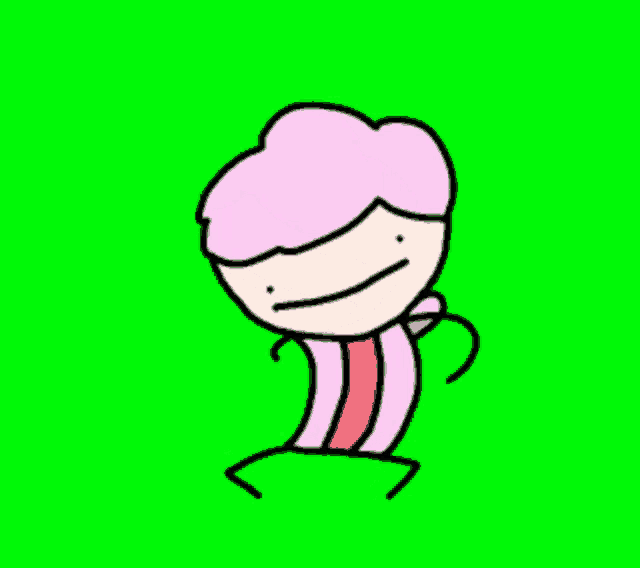 a stick figure with a pink hair and a red tie is laying on a green background