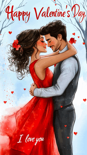 a valentine 's day greeting card with a man and woman hugging