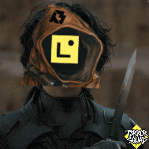 a poster for terror squad shows a person with a yellow l on their face