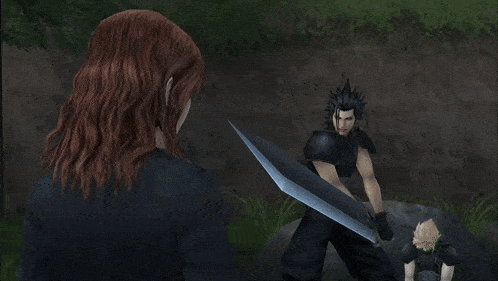 a screenshot of a video game shows a man talking to a woman who says tseng i 've lost the target