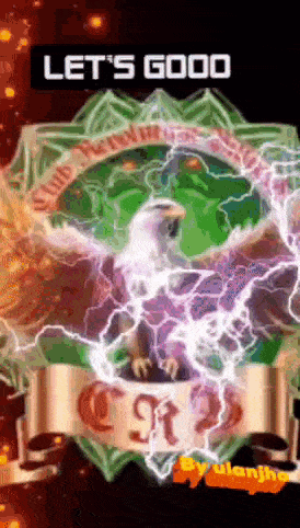 a purple eagle is surrounded by lightning with the words let 's good below it