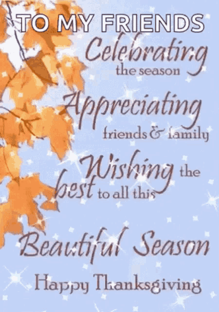 to my friends celebrating the season appreciating friends & family wishing the best to all this beautiful season happy thanksgiving .