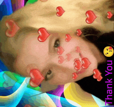 a picture of a girl with hearts on her face and the words thank you below it