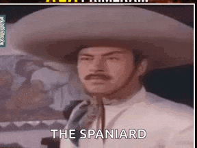 a man wearing a sombrero and tie is saying the spaniard