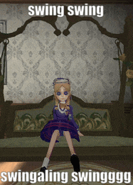 a girl in a purple dress is sitting on a swing with the words swing swing swingaling swingggg written on the bottom