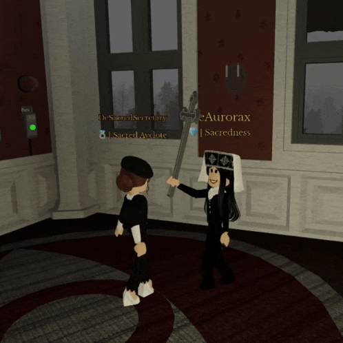 a girl holding a sword in front of a sign that says aurorax on it