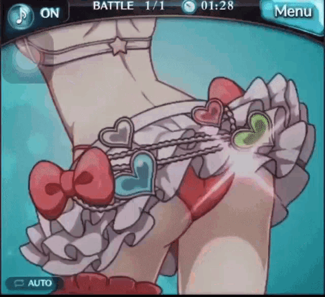 a screenshot of a girl 's butt in a video game with hearts on her skirt .