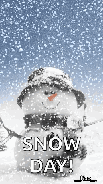 a snowman wearing a hat and scarf with the words snow day