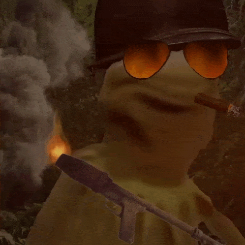 a cartoon character wearing sunglasses and a helmet smoking a cigar