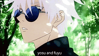 a close up of a person wearing sunglasses with the words yosu and fuyu in the corner