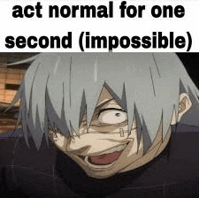 a man with gray hair is making a funny face and saying act normal for one second ( impossible ) .
